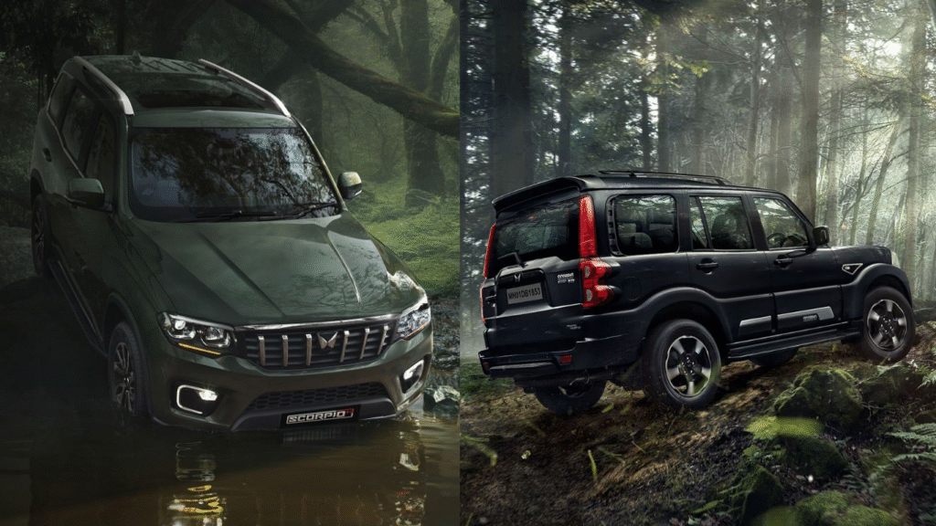 Mahindra Scorpio Classic and Scorpio N SUVs collage showcasing front and side profiles with latest offers up to ₹75,000 discount