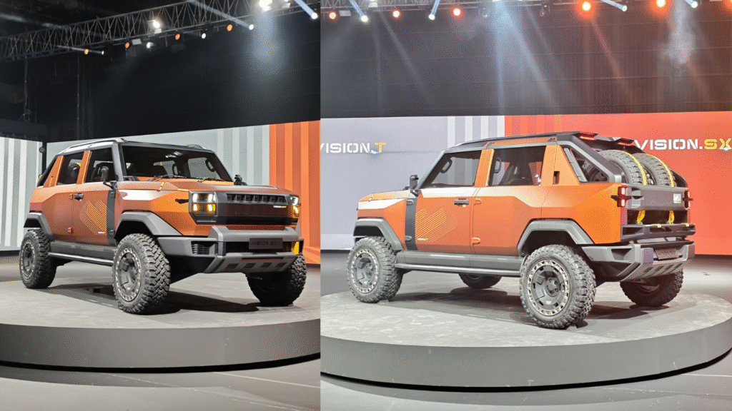 Mahindra Vision SXT कॉन्सेप्ट पिकअप ट्रक फ्रंट और साइड व्यू