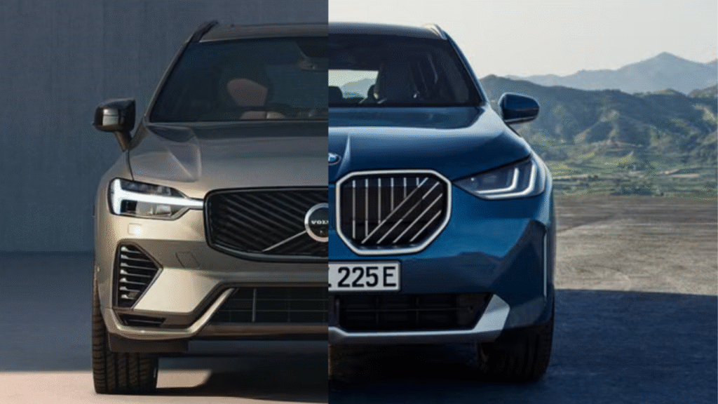 "Volvo XC60 vs BMW X3 - लग्ज़री SUV फ्रंट प्रोफाइल"