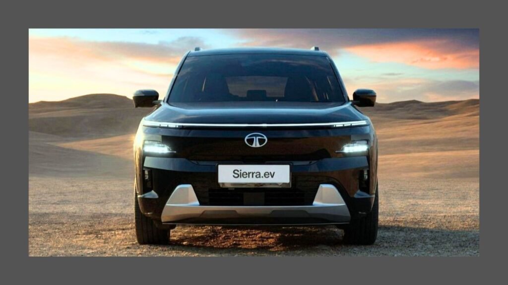 Tata Sierra EV production-ready model teaser image with futuristic electric SUV design