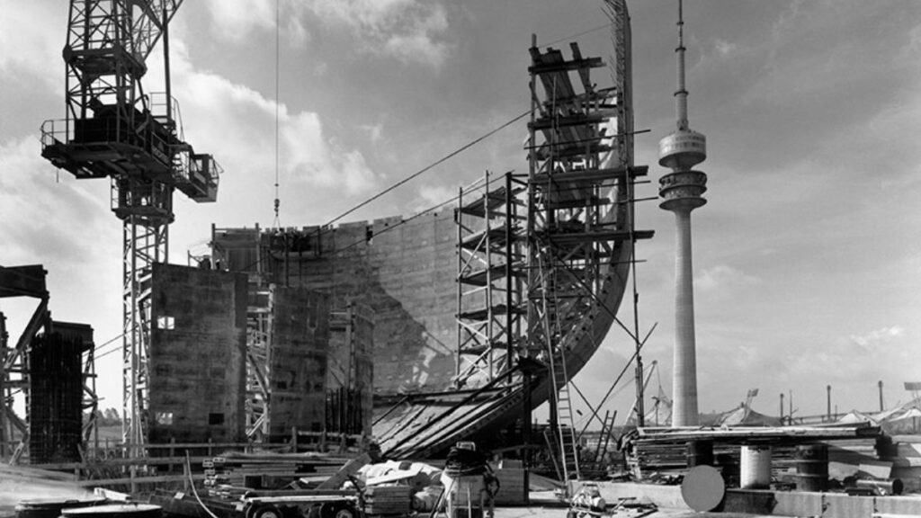 BMW Headquarter under construction in Munich during the early 1970s