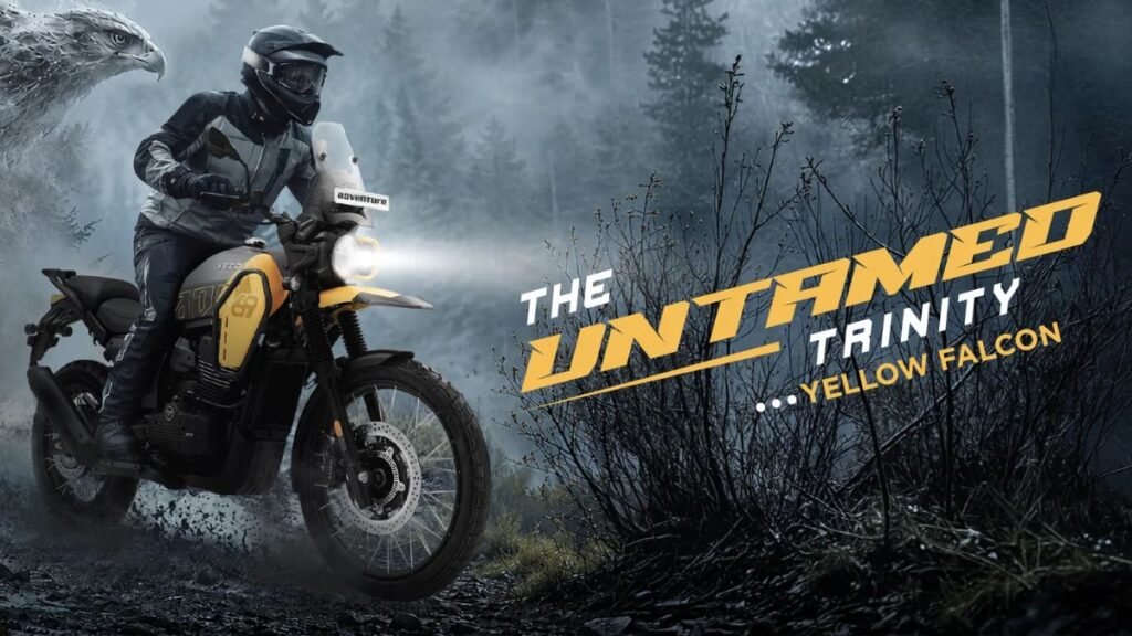 2026 Yezdi Adventure featuring factory-fitted tubeless spoke wheels in Yellow Falcon colour