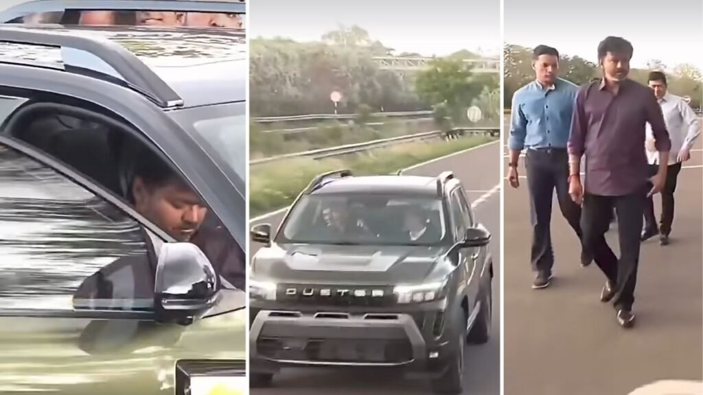 Tamil Nadu CM Vijay Thalapathy driving Renault Duster on a test track in India