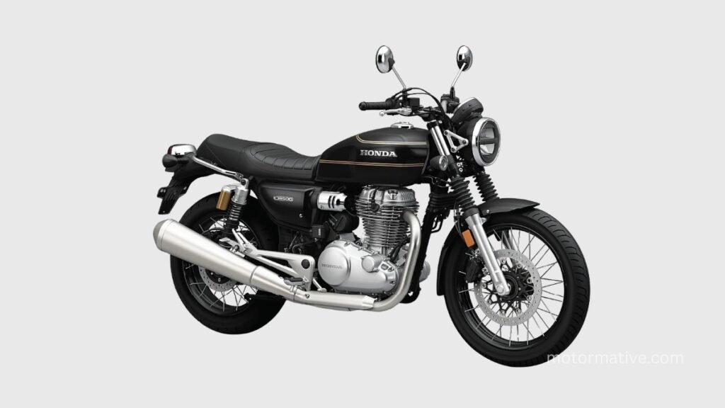 Honda CB500 retro roadster front profile with its updated design and alloy wheels