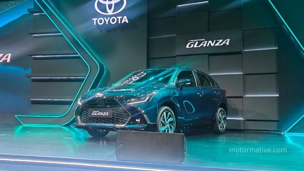 2026 Toyota Glanza facelift front profile showing updated grille and LED headlights