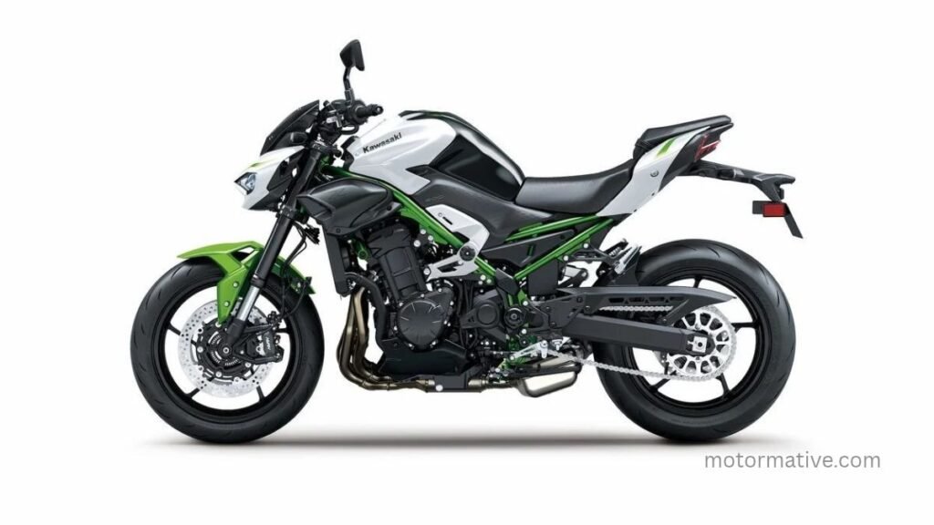 2027 Kawasaki Z900 motorcycle featuring the new Pearl Blizzard White and Plasma Lime Green colour scheme