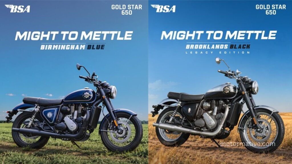 BSA Gold Star 650 Special Edition motorcycles in Birmingham Blue and Brooklands Black colour schemes