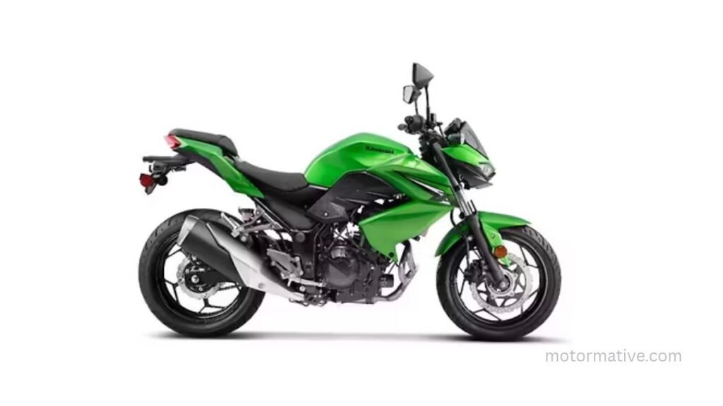 Kawasaki Z300 motorcycle with aggressive streetfighter styling and Z-shaped headlight design